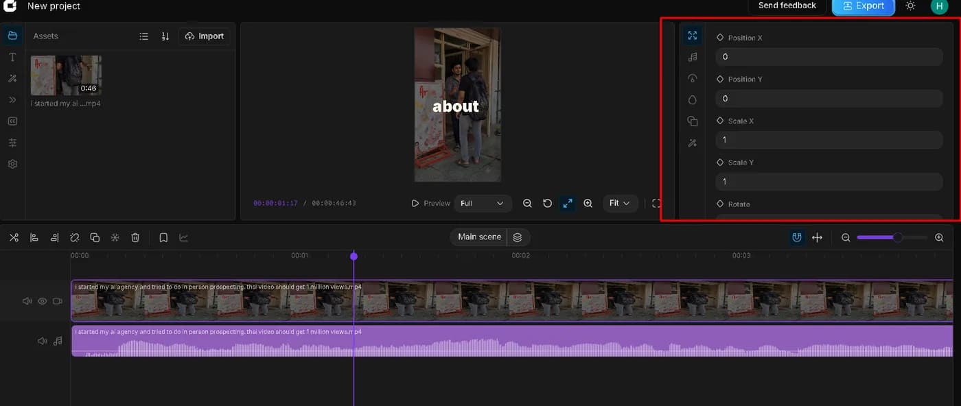 Capinsta browser video editor with preview, properties panel, and timeline